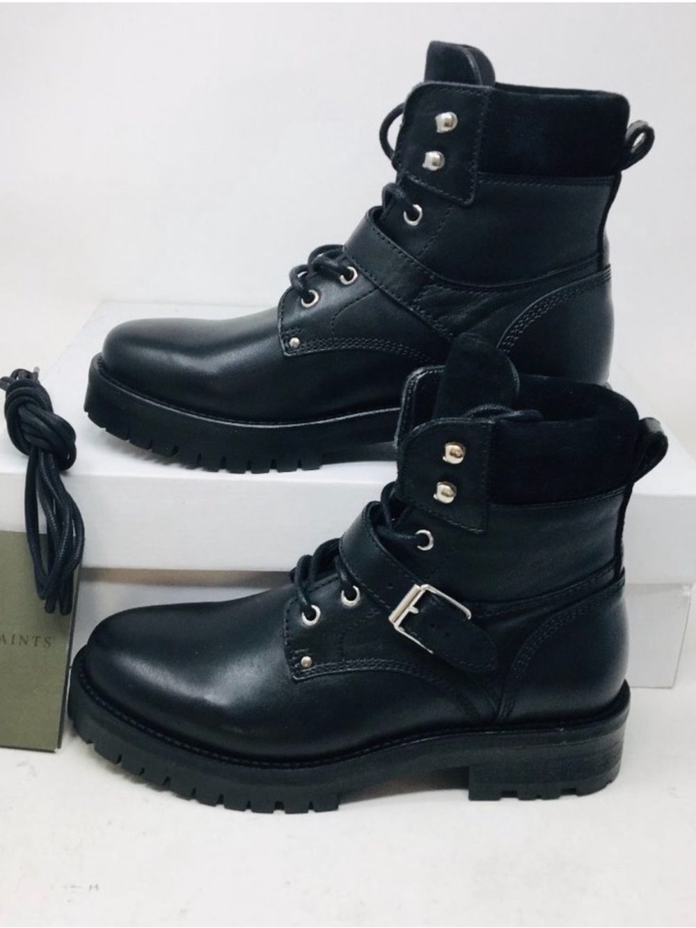 All Saints PAULINA Women's Black Leather Lace-Up Ankle Boots 7 Women’s